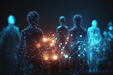 Poster - A Group Of People Standing In Front Of A Dark Background With Glowing Dots Nightclub Animation Motion Graphics Generative AI 