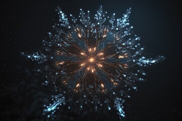 Fototapete - A Large Snowflake Is Shown In The Dark Sky With Lights Deep Sea Trench Animation Motion Graphics Generative AI 