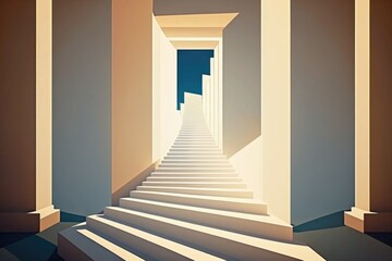 Poster - A Set Of Stairs Leading To A Bright Room With A Sky Background Canyon Art Deco Architectural Design Generative AI 