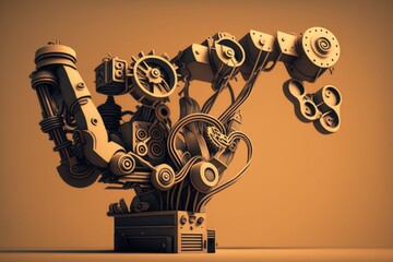 Fototapete - A Computer Generated Image Of A Machine With Gears And Wheels On It Factory Animation Robotics Engineering Generative AI 