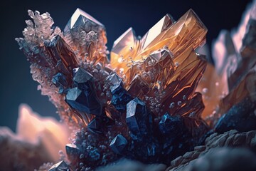 Poster - A Cluster Of Crystals Is Shown In This Image With A Dark Background Lunar Landscape Macro Photography Motion Graphics