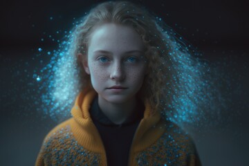 Poster - A Woman With Blonde Hair And Blue Eyes Is Looking At The Camera Marina Advertising Photography Motion Graphics Generative AI 
