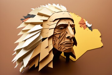 Poster - A Paper Sculpture Of A Native American Indian Head On A Brown Background Law Office Paper Cutting Print Design