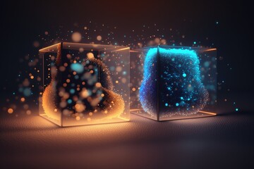 Poster - Two Glass Boxes With A Blue And A Black One With A Blue Light Deep Sea Trench Animation Motion Graphics Generative AI 