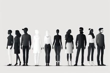 Poster - A Group Of People Standing In A Line In Front Of A White Background Nightclub Animation Motion Graphics Generative AI 