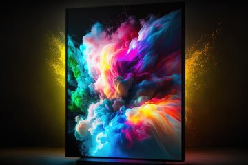 Leinwandbilder - A Large Television Screen With A Colorful Liquid Painting On It's Screen Aquarium Kinetic Art Tvs Generative AI 