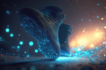 Poster - A Pair Of Sneakers With Glowing Lights On Them And A Black Background Urban Street Animation Motion Graphics
