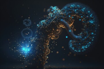 Leinwandbilder - A Blue And Gold Abstract Design With A Spiral Design On It Deep Sea Trench Kinetic Art Motion Graphics Generative AI 