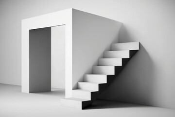 Poster - a white staircase with a door and a white wall in the background warehouse minimalism architectural 