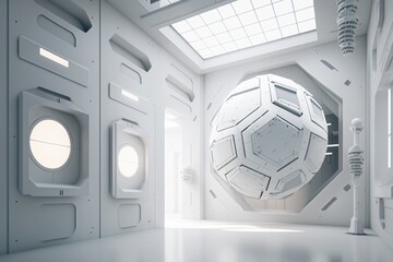 Poster - A White Room With A Large White Object In The Center Of It Basketball Court Installation Art Motion Graphics
