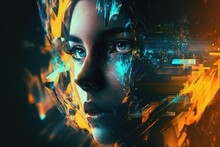 A Woman With Blue Eyes And A Futuristic Face Is Shown In This Artistic Photo Marina Graphic Design Computer Graphics Generative AI 