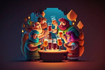 Poster - A Group Of People Standing Around A Table With Glasses Of Beer Brewery Advertising Photography Crowdfunding Generative AI 