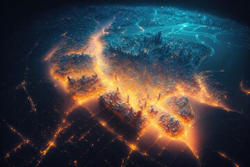 Poster - A Futuristic City Is Shown In The Middle Of The Night Time City Skyline Time-lapse Photography Cities Generative AI 