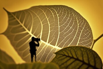 Poster - A Person Taking A Picture Of A Leaf With A Camera On A Tripod African Safari Landscape Time-lapse Photography Scientific Photography Generative AI 