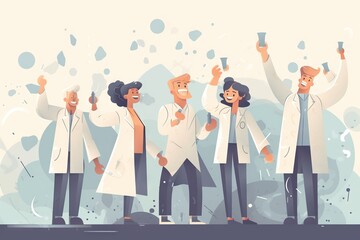 Poster - A Group Of People In Lab Coats Holding Up Their Hands And Thumbs Up Water Treatment Plant Animation Science Education Generative AI 