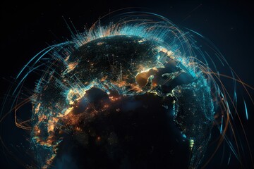 Fototapete - A View Of The Earth From Space At Night With A Lot Of Lights Factory Video Art Motion Graphics Generative AI 