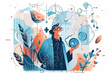 Poster - A Man With Glasses And A Beard Is Holding A Glass In His Hand Farm Environmental Art Science Writing Generative AI 