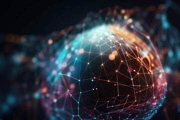 Fototapete - A Sphere With A Network Of Dots And Lines On It With A Dark Background Deep Sea Trench Animation Supply Chain Optimization Generative AI 