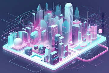 Poster - A Futuristic City With A Futuristic Background And A Futuristic Design On It Modern Urban Skyline Animation Blockchain Technology Generative AI 