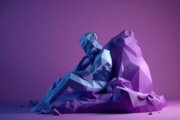 Poster - A Purple And Blue Abstract Sculpture On A Purple Background With A Pink Background Glacier Cubism 3d Modeling Generative AI 