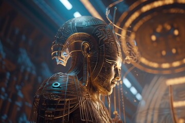 Poster - A Futuristic Woman With A Futuristic Head And Body In A Futuristic Setting Temple Animation Computer Graphics