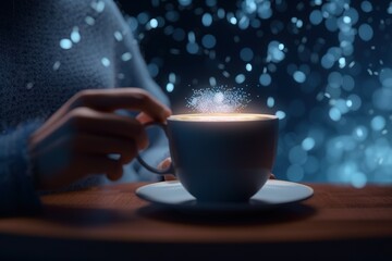 Poster - A Person Holding A Cup Of Coffee With A Small Amount Of Sugar In It Coffee Shop Photorealism Motion Graphics