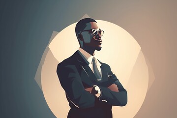 Fototapete - A Man In A Suit And Sunglasses Standing With His Arms Crossed Law Office Graphic Design Vector Art