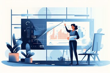 Poster - A Woman Is Pointing To A Projector Screen In A Room Workshop Animation Instructional Design