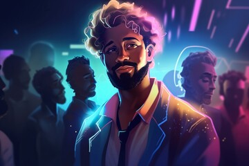 Poster - A Man With A Beard And A Beard Standing In Front Of A Crowd Of People Nightclub Digital Art Crowdfunding