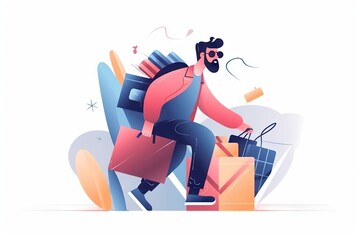 Poster - A Man With A Beard And A Beard Sitting On A Chair With Luggage Supermarket Graphic Design E-commerce Logistics Generative AI 