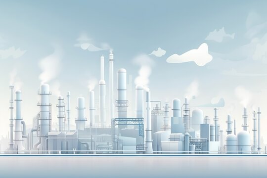 A Factory With Smoke Stacks And A Blue Sky Background With Clouds Factory Environmental Art Manufacturing Planning And Control Generative AI 