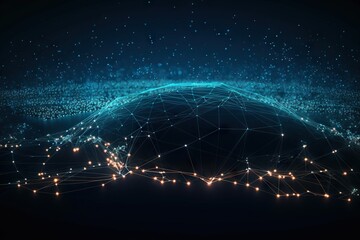 Poster - A Blue And Black Background With A Large Network Of Dots And Lines Deep Sea Trench Panoramic Photography Supply Chain Optimization Generative AI 
