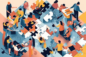 Poster - A Group Of People Standing Around A Puzzle Piece Together With The Pieces Missing Workshop Assemblage Social Innovation Generative AI 