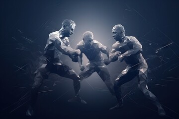 Poster - Two Men Are Fighting Each Other In A Low Poly Style On A Dark Background Boxing Gym Animation Motion Graphics
