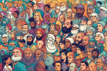 Poster - A Large Group Of People Are Shown In This Colorful Illustration Of A Crowd Zoo Mosaic Diversity And Inclusion
