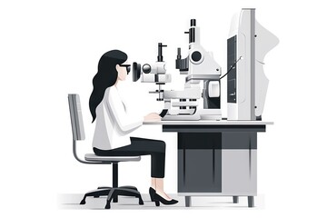 Poster - A Woman Sitting At A Desk With A Microscope And Microscope On It Workshop Animation Regulatory Affairs