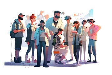 Poster - A Group Of People Standin
g Around Each Other With A Microphone In Their Hands Hospital Animation Digital Illustration Generative AI  generative Ai, generative, AI, 