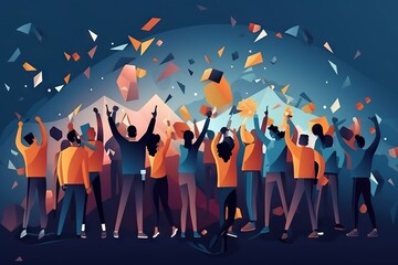 Fototapete - A Group Of People Celebrating With Confetti And Confetti Nightclub Graphic Design Influencer Marketing