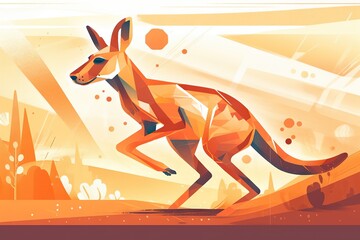 Poster - a kangaroo running through a desert landscape in low poly art style african safari landscape color f