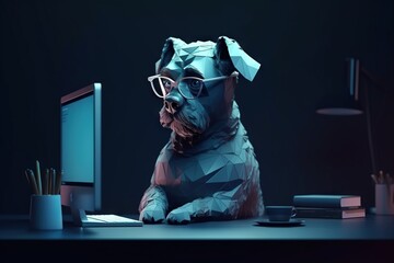 Poster - A Dog With Glasses Sitting In Front Of A Computer Screen And A Monitor Workshop Graphic Design Motion Graphics