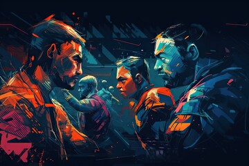 Poster - A Painting Of Two Men Facing Each Other With A Dark Background Boxing Gym Typography Digital Illustration
