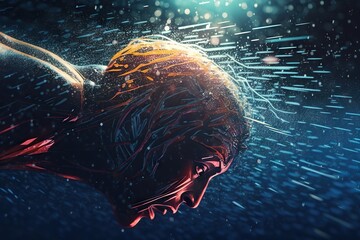 Poster - A Woman's Head Is Shown In The Water With A Splash Of Water Deep Sea Trench Animation Motion Graphics Generative AI 