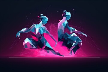 Poster - A Couple Of People That Are Standing In The Air With A Pink Background Dance Studio Kinetic Art Motion Graphics Generative AI 
