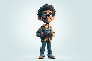 Poster - A Cartoon Boy With Glasses Holding A Camera And A Backpack On His Shoulder Canyon Animation Animation Filmmaking Generative AI 