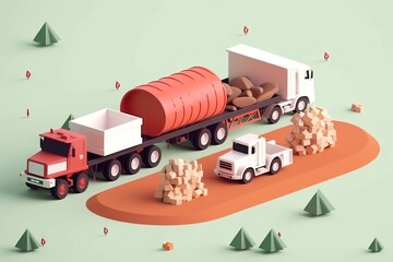 Poster - A Truck With A Trailer And A Trailer With A Load Of Wood Grain Silo Animation Motion Graphics Generative AI 