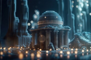 Poster - A Futuristic City With A Lot Of Lights And Buildings In The Background Temple Animation Motion Graphics Generative AI 