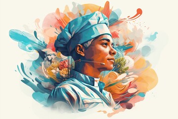Poster - A Painting Of A Woman With A Chef's Hat On Restaurant Graphic Design Branding And Identity Design Generative AI 