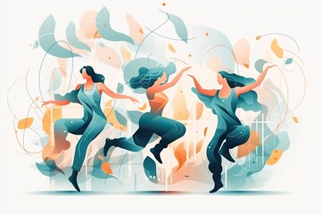 Poster - Three Women Dancing With Their Arms In The Air And Their Arms In The Air Dance Studio Animation Motion Graphics Generative AI 