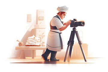 Poster - A Woman In A Chef's Outfit Is Taking Pictures Of Food Kitchen Advertising Photography Video Marketing Generative AI 