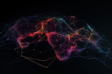 Poster - A Map Of The World With Lines And Dots On It All Connected Together Deep Sea Trench Video Art Motion Graphics Generative AI 